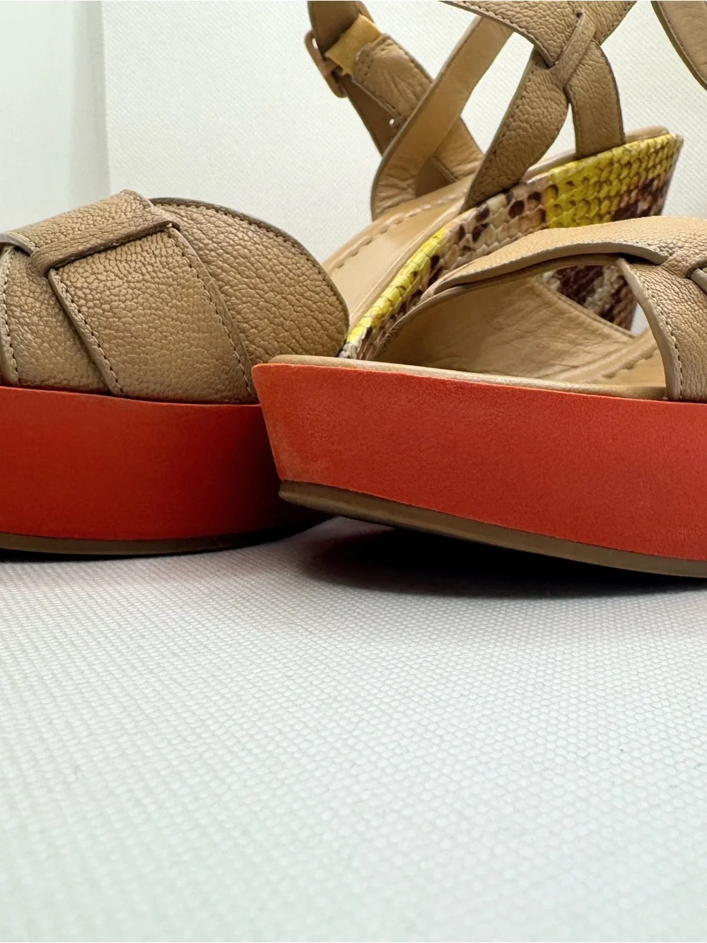 Cole Haan Paley Snakeskin platform Wedge Yellow Red Tan Women’s Size 7